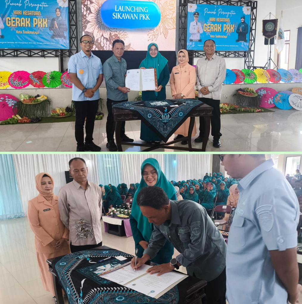 Penandatanganan MoU Aplikasi SIKAWAN PKK antara TP PKK Kota Tasikmalaya dan Diskominfo